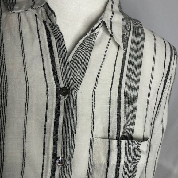 Magaschoni linen black and white striped button up - Picture 2 of 8